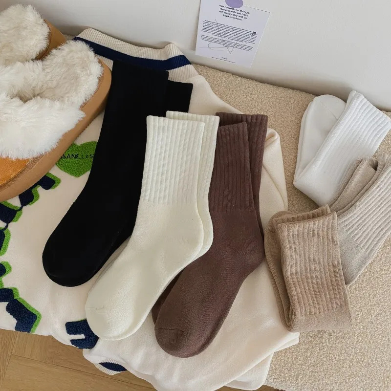 Solid Color Winter Warm Cotton Socks White Black Sports Sleeping Socks New High Quality Fluffy Thick Thermal Socks Woman