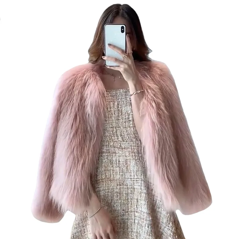 Women Winter Fox Fur Jackets Pink Plush Warm Coats Jackets Short Women's 2021 Autumn Fashion Casual Thick Mink Fur Outwears New