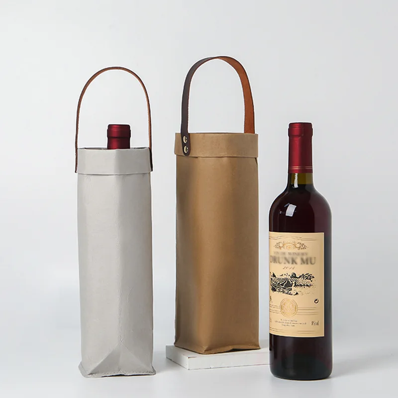 Nordic High-End Portable Red Wine Storage Bag Washed Kraft Paper Packaging Gift Bag Waterproof Kraft Paper Bag