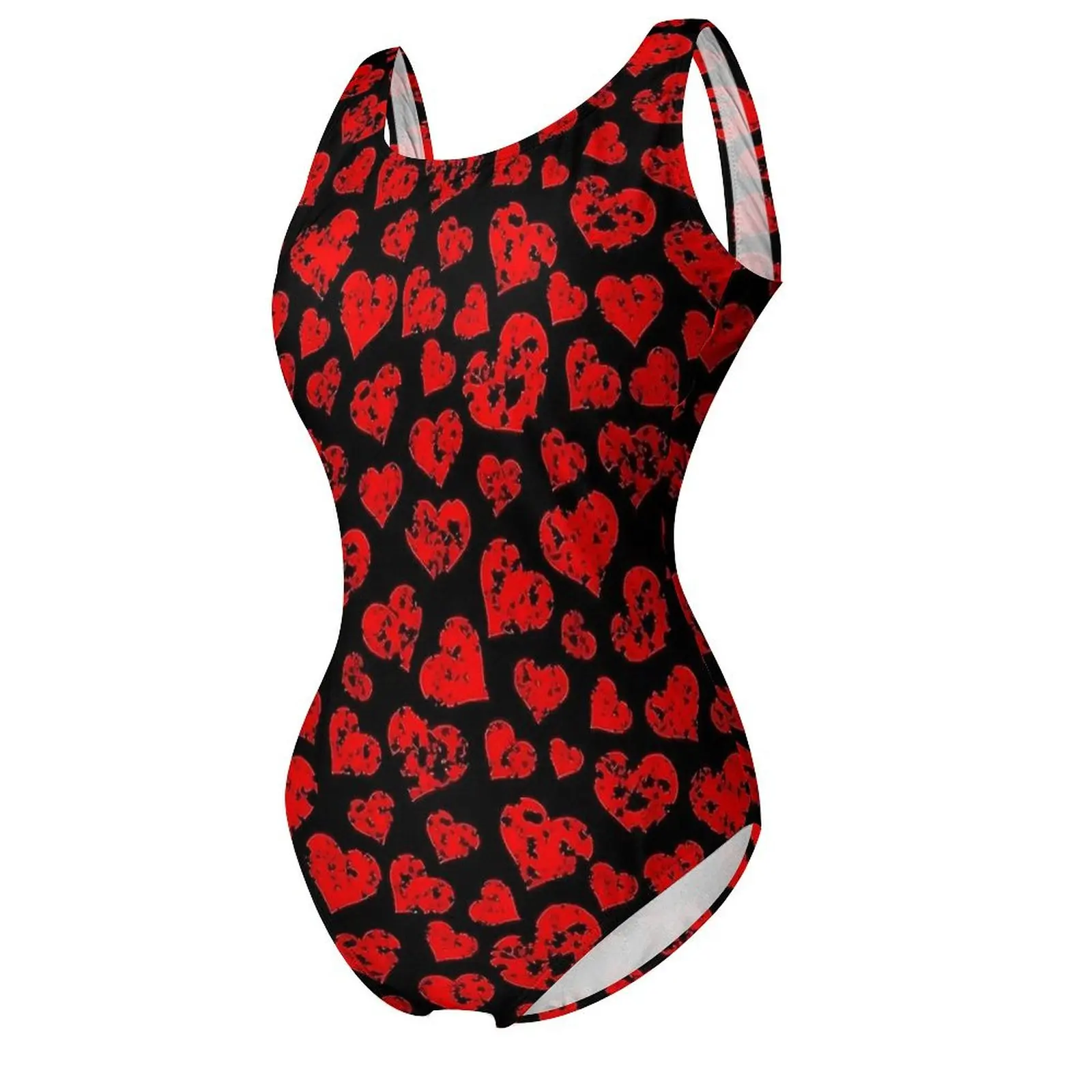 Купальник с принтом красных сердечек сексуальный женский купальник цельный