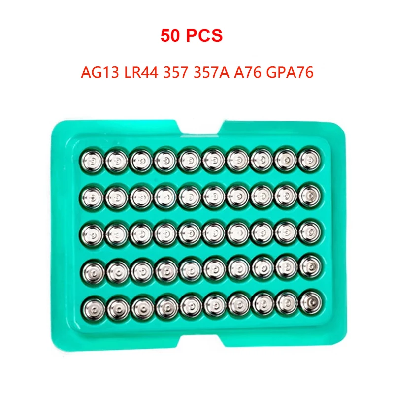 50PCS original AG13 LR44 alkaline button battery 357 357A A76 GPA76 battery button battery for watch