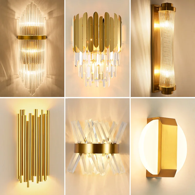 

Modern Indoor Wall Lamp For Bedroom Bedside Living Room LED Sconce Lamp Bathroom Home Light Crystal Golden Wall Light