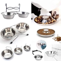 pet feeder stainless steel cat dog bowl non slip puppy drinking water dish safe durable hanging kitten feeding food double bowls