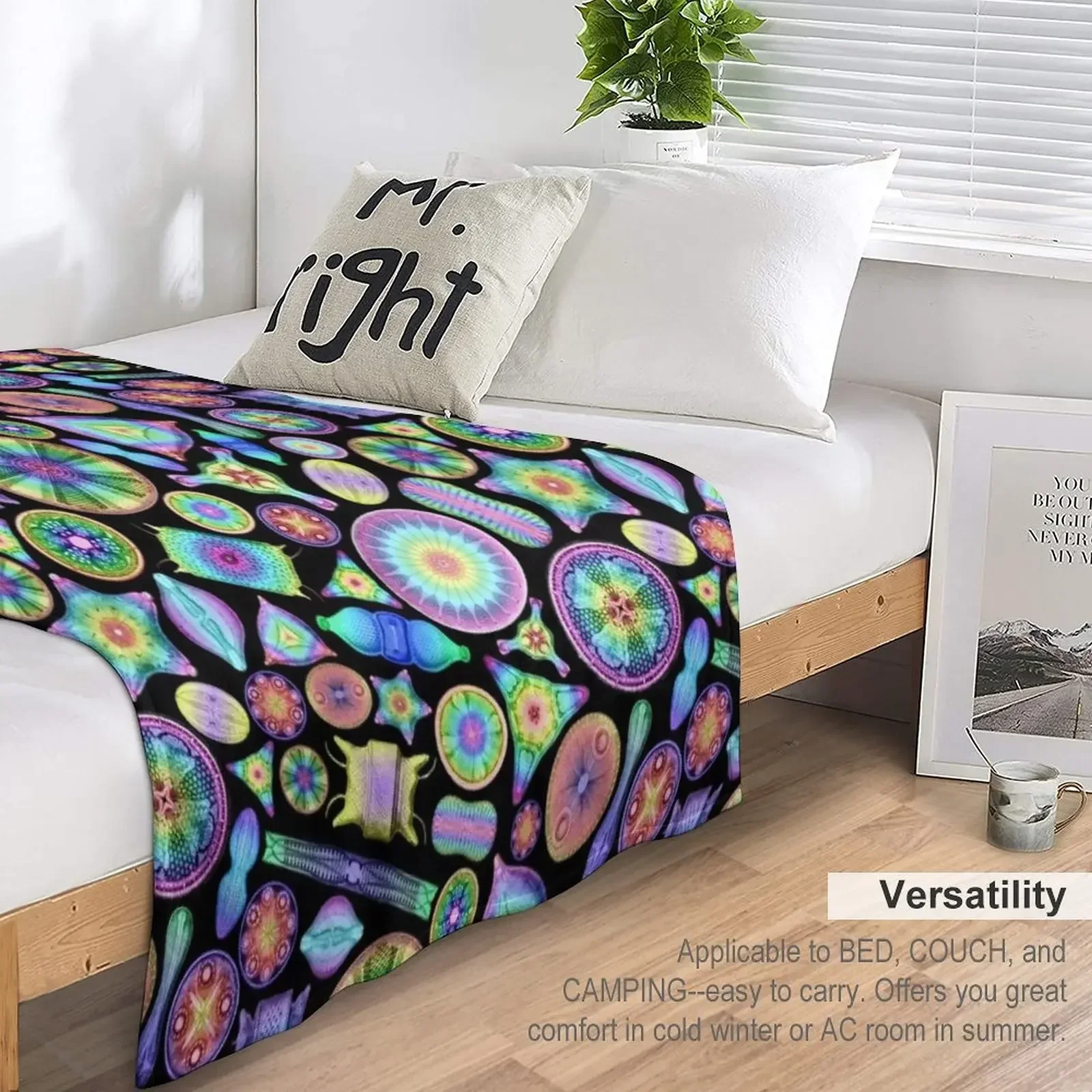 Радужные диатомы на черном покрытии декоративные летние одеяла