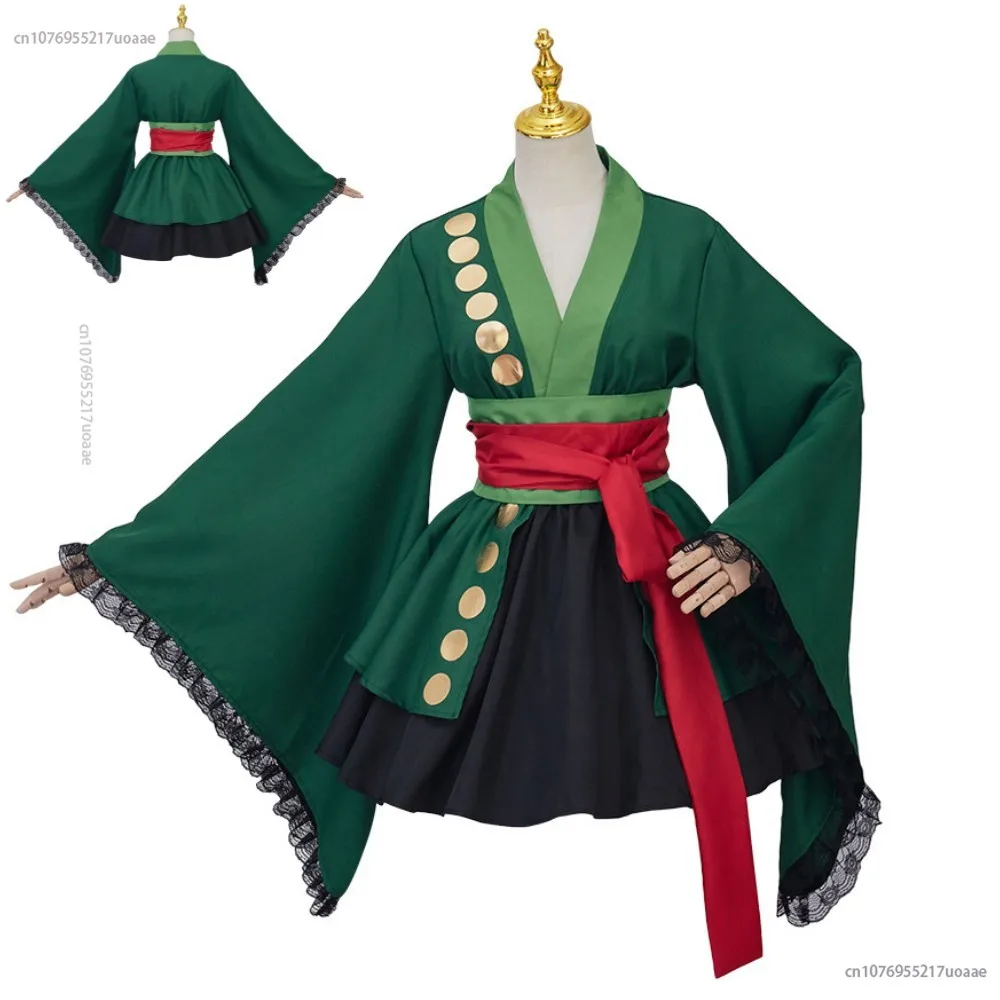

Костюм для косплея из аниме-игры, сексуальное женское зеленое кимоно, Униформа горничной, костюм для Хэллоуина, карнавала, детской тематики, костюм для разворота пола