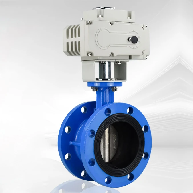 Фото Pn16 Dn150 Wcb Одиночный двойной фланец Моторизованный электрический привод с мягким уплотнением Поворотный клапан №3