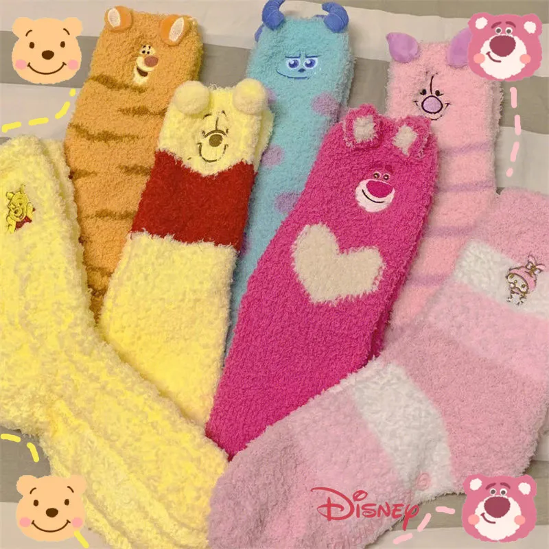 

Disney Plush Pooh Sock Kawaii Cartoon Figure Lotso Hose Student Warm Shoe Slipper Decor Girl Indoor Soft Bedroom Clothes Gift
