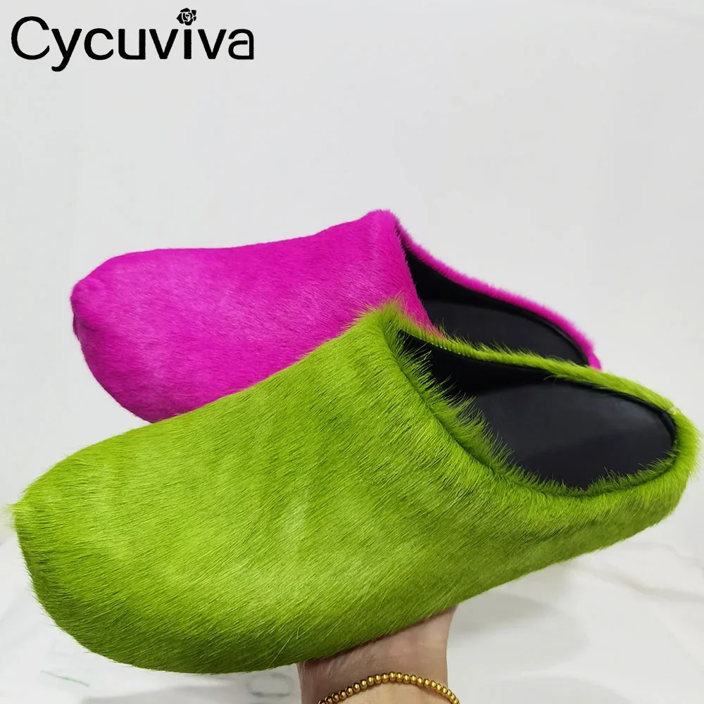 Женские мюли из конского волоса розовые красные или зеленые повседневные летние