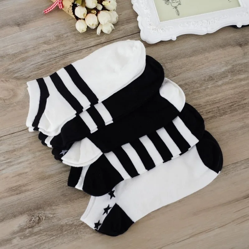 5 Pairs Summer Women Fashion Short Socks Summer Breathable Casual Invisible Boat Socks Preppy Style Stripe Low Ankle Socks Set