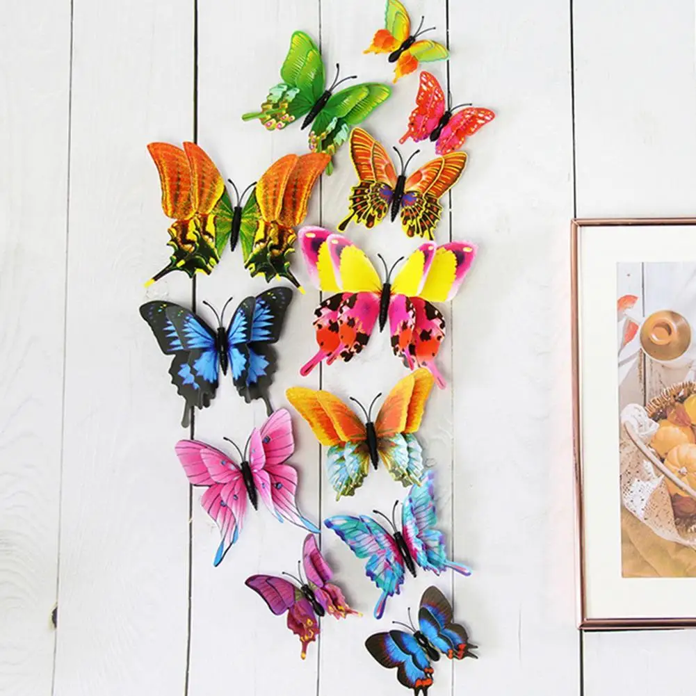 

12Pcs Sticker Decals Butterfly Wall Sticker Magnetic PVC 3D Stereo Refrigerator Decoration Home Decor