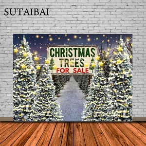 Christmas Trees Farm Seller Banner Backdrop Decor Winter Pine Forest Portrait Photography Background Merry Xmas Party Supplies
