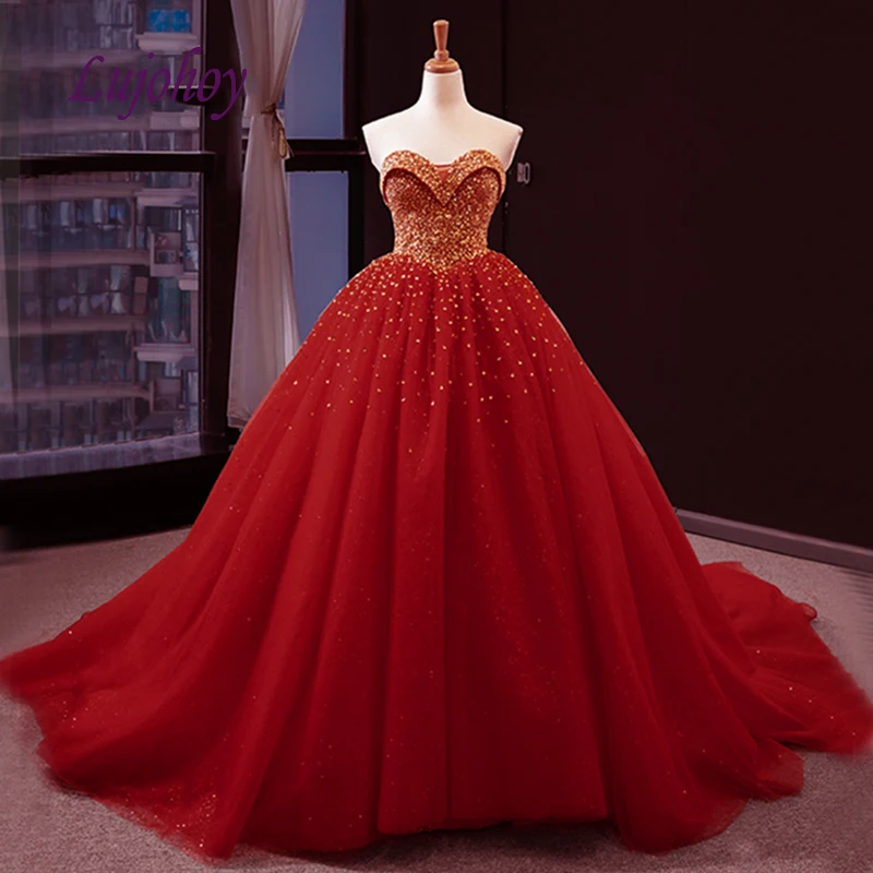 

Red Luxury Quinceanera Dresses Ball Gown Mexican Tulle Sequin Princess Masquerade Sweet 16 Prom Dress 15 Year Old