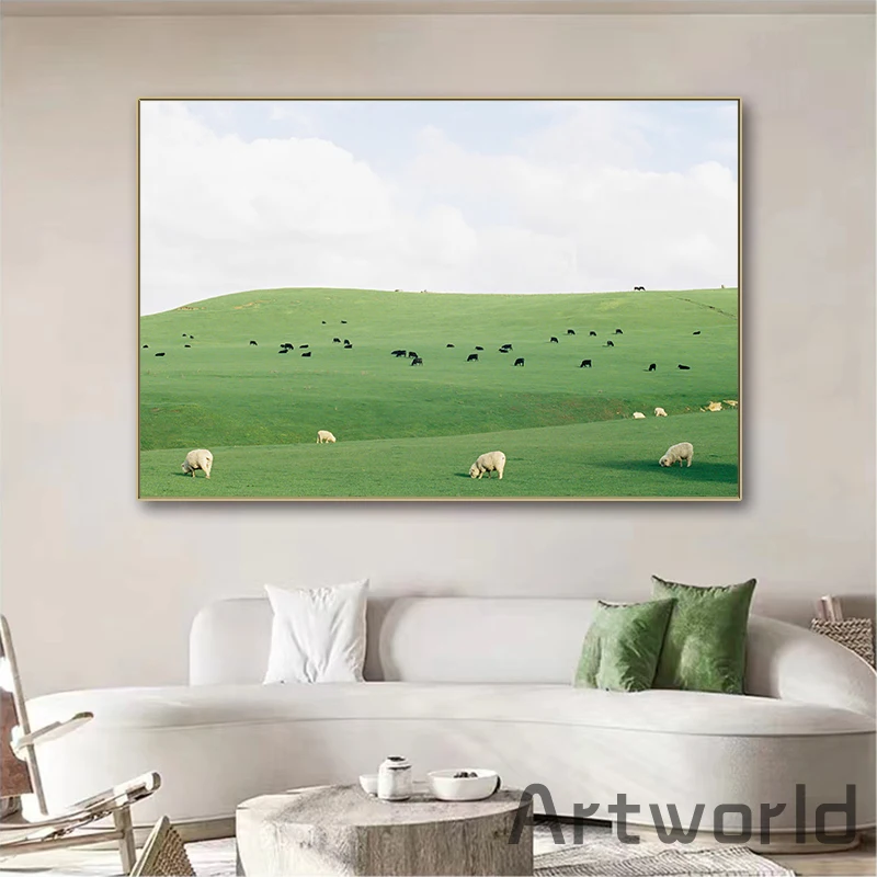 Флок овцы выпаса на пасовищах пейзажная живопись настенная художественная