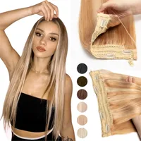 MRS HAIR One Piece Clip in Human Hair Extension Invisible Wire 4Clips Straight Clip In Tic Tac Real Hair Extensions 14 18 22Inch