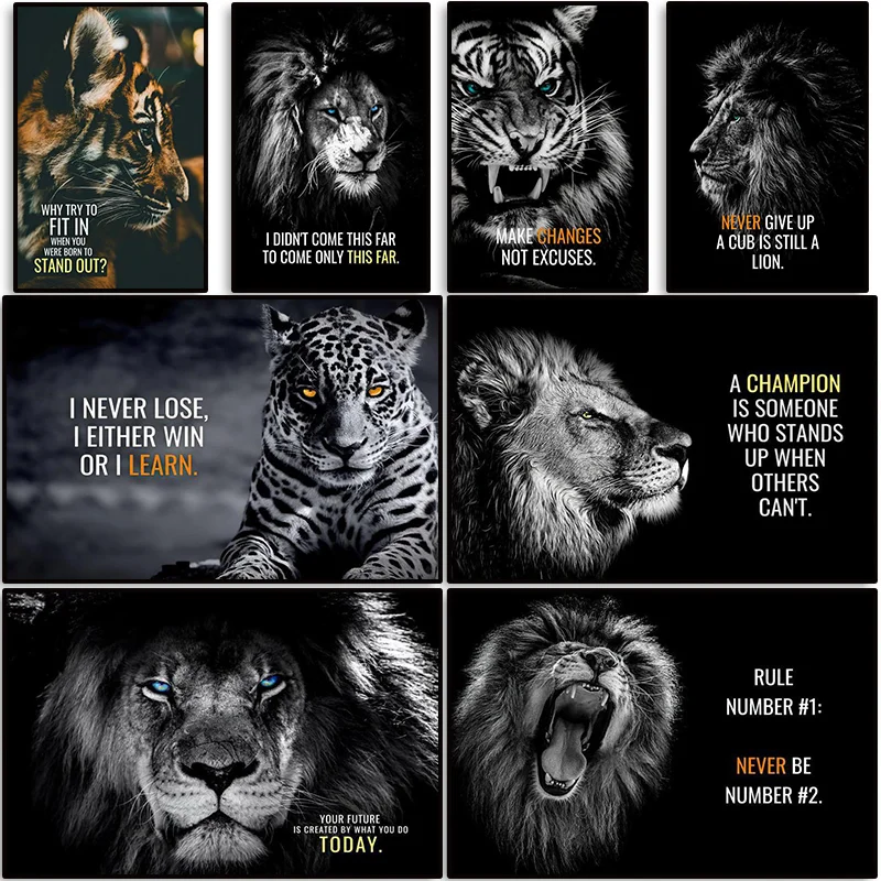 

Современный мотивационный постер, принты животных, никогда не сдавайся, художественная цитата на стену в офисе, декор для интерьера дома, Бе...