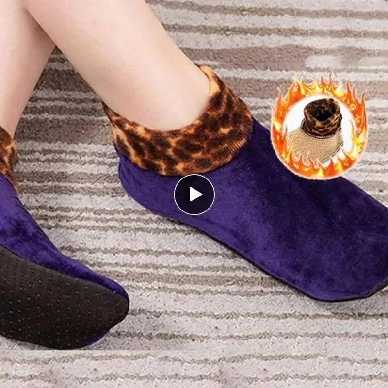 

Thick Warm Socks Winter Leopard Printed Women Men Indoor Thermal Slippers Socks Floor Non-slip Thermal Yoga Socks