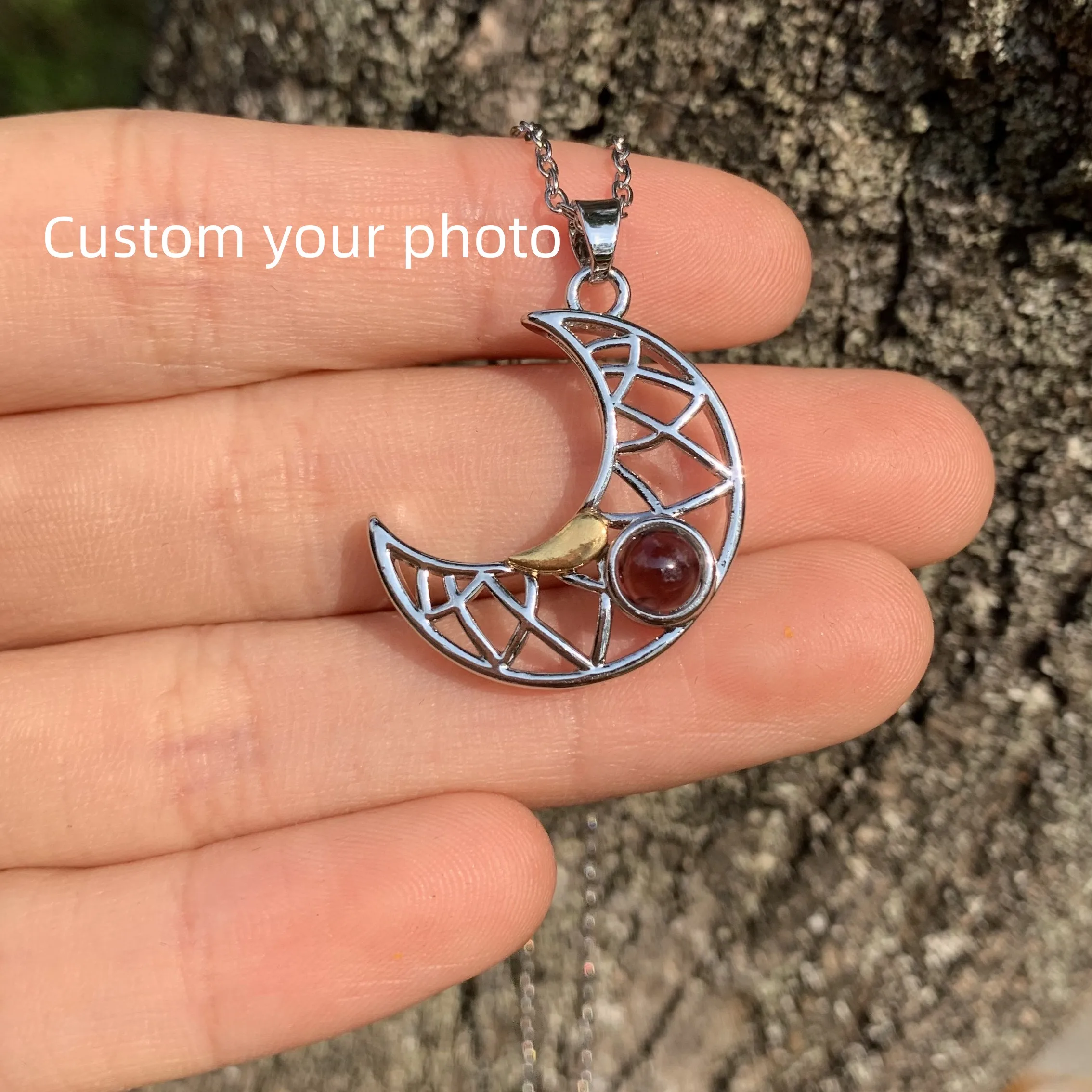 Sun and Moon 2 pcs Set Custom Projection Necklace with Your Picture Family Memory Gift  Projection Necklace Valentine's Day Gift
