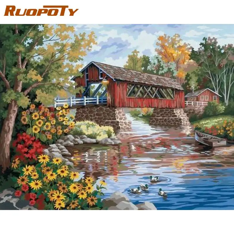

Набор для рисования по номерам RUOPOTY, современное рисование на холсте, ручье «сделай сам», побережье, настенное украшение, Подарочная картина