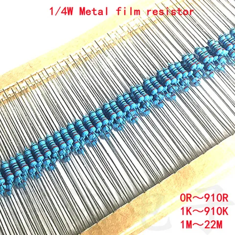 Металлический пленочный резистор 100 шт 1/4 Вт 0R-22M 1% 0,25 Вт 0 2,2 10 100 120 150 220 270 330 1K 470K 10K 2,2 K 4,7 K 1M 10M 20M Ом