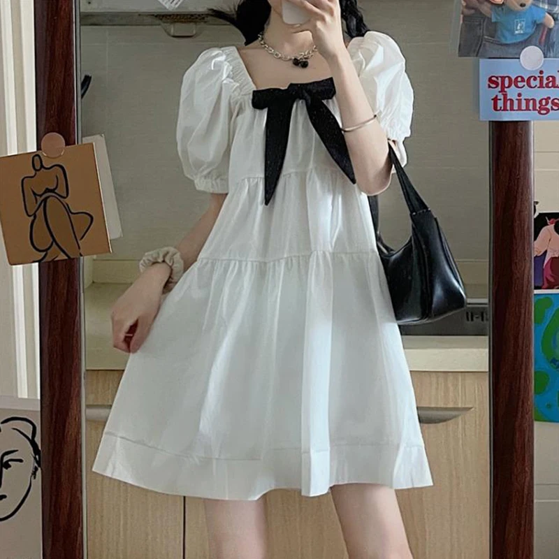

2023 New Summer Off Shoulder Bubble Sleeve Bowknot Loose Dress Free Shipping