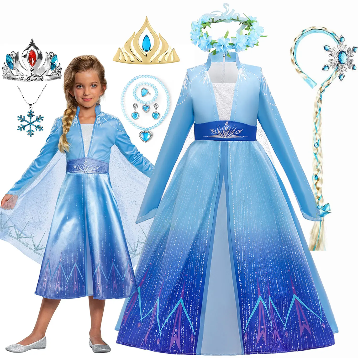 

2023 Costume Princess Dress for Girls Blue Sequined Carnival Clothing Kids Halloween Cosplay Elsa Party Vesidos For 2-10 Years