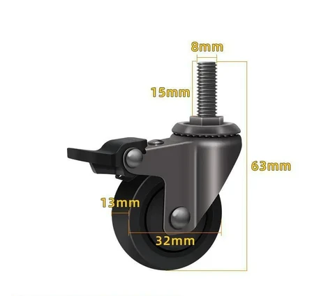 4 шт. 1,25-дюймовые мини-мебельные ролики M6/M8, бесшумные резиновые колеса с резьбой и фиксирующим тормозом, грузоподъемность 20 кг на колесо