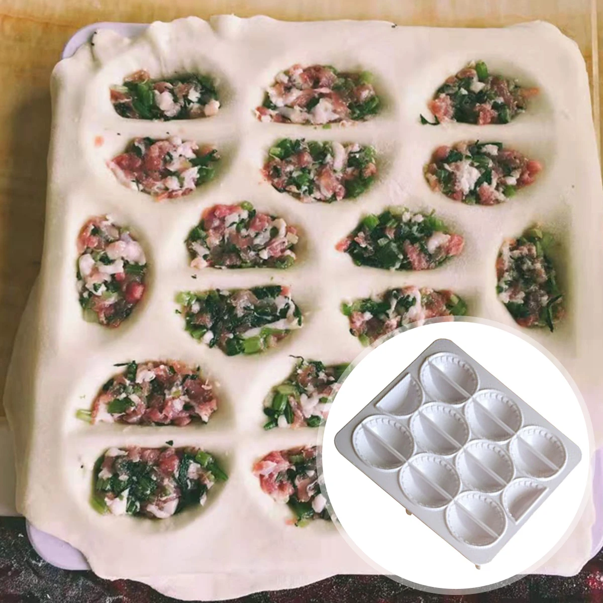 

18 отверстий, маркер для пельменей, пластиковый многоразовый инструмент для изготовления пельменей в форме полумесяца, пресс-форма для пель...