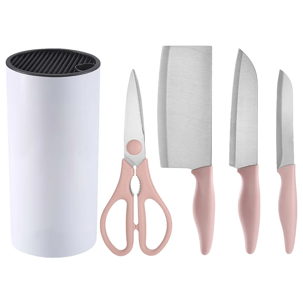 

1 Set of Stainless Steel Knives Chef's Cutters Kitchen Practical Tools Set with Storage Rack