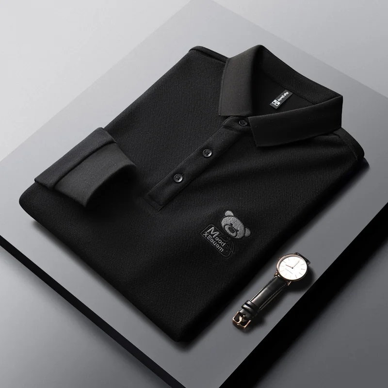 100% Cotton Long Sleeve T-shirt Men's Fashion Embroidery Polo Shirt Spring and Autumn New Youth Casual Men's Wear