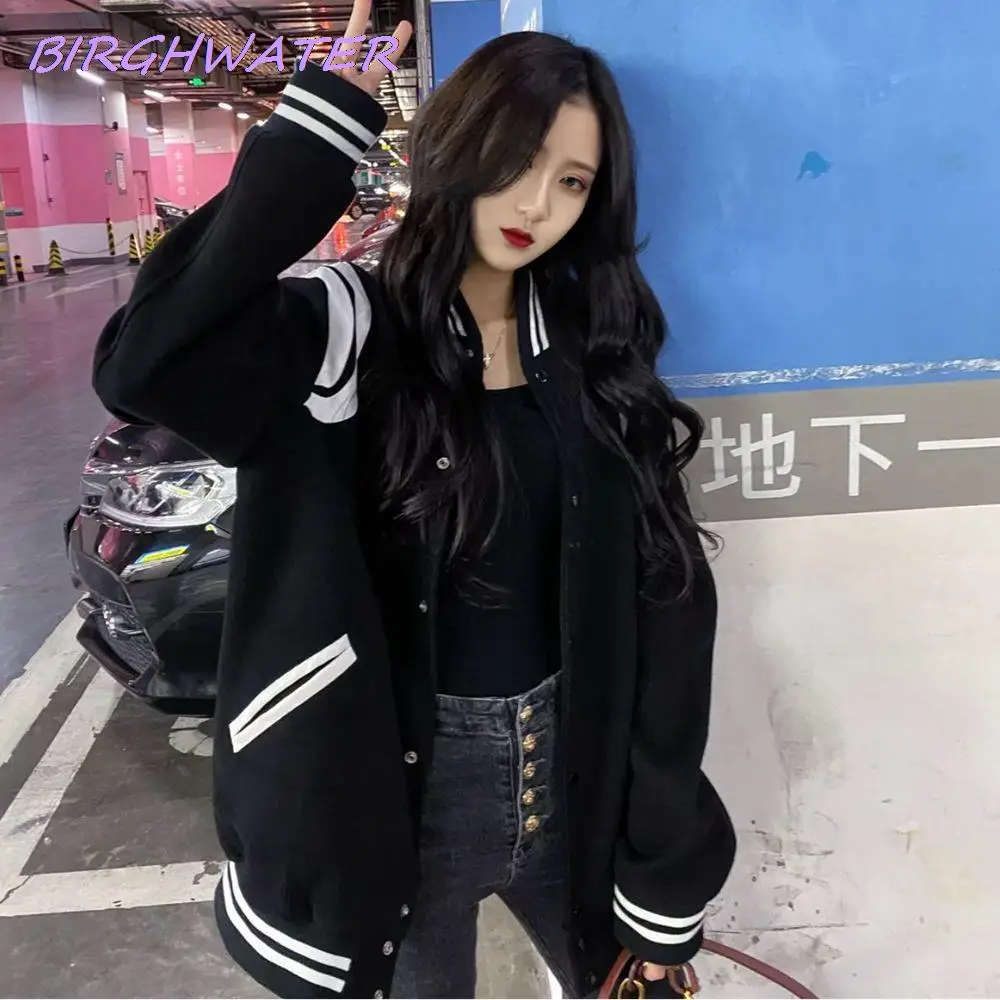 

Women's Jacket Fashion Casual Streetwear Baseball Coats 2022 New Patchwork Hip Hop Oversize Loose Autumn Black Bomber Jackets