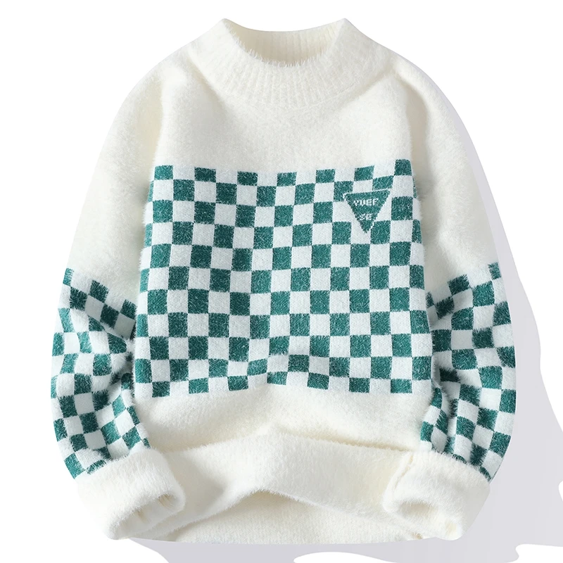 

Plaid Sweater Man Winter Men's Cold Clothes New in Sweaters and Sweaters & Jumpers Korean Luxury Clothing Knitted Top Pullovers