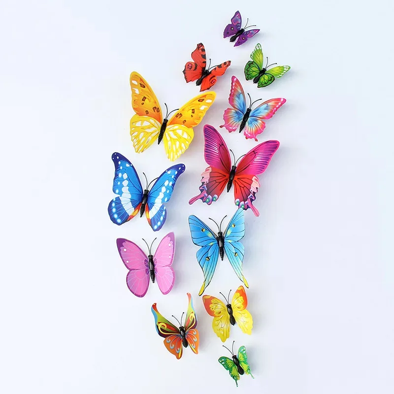 12PCs/Set 3D Decorative Butterfly cake decoration Wall Stickers For Kids Rooms Home Decor DIY Party Wedding Butterflies |