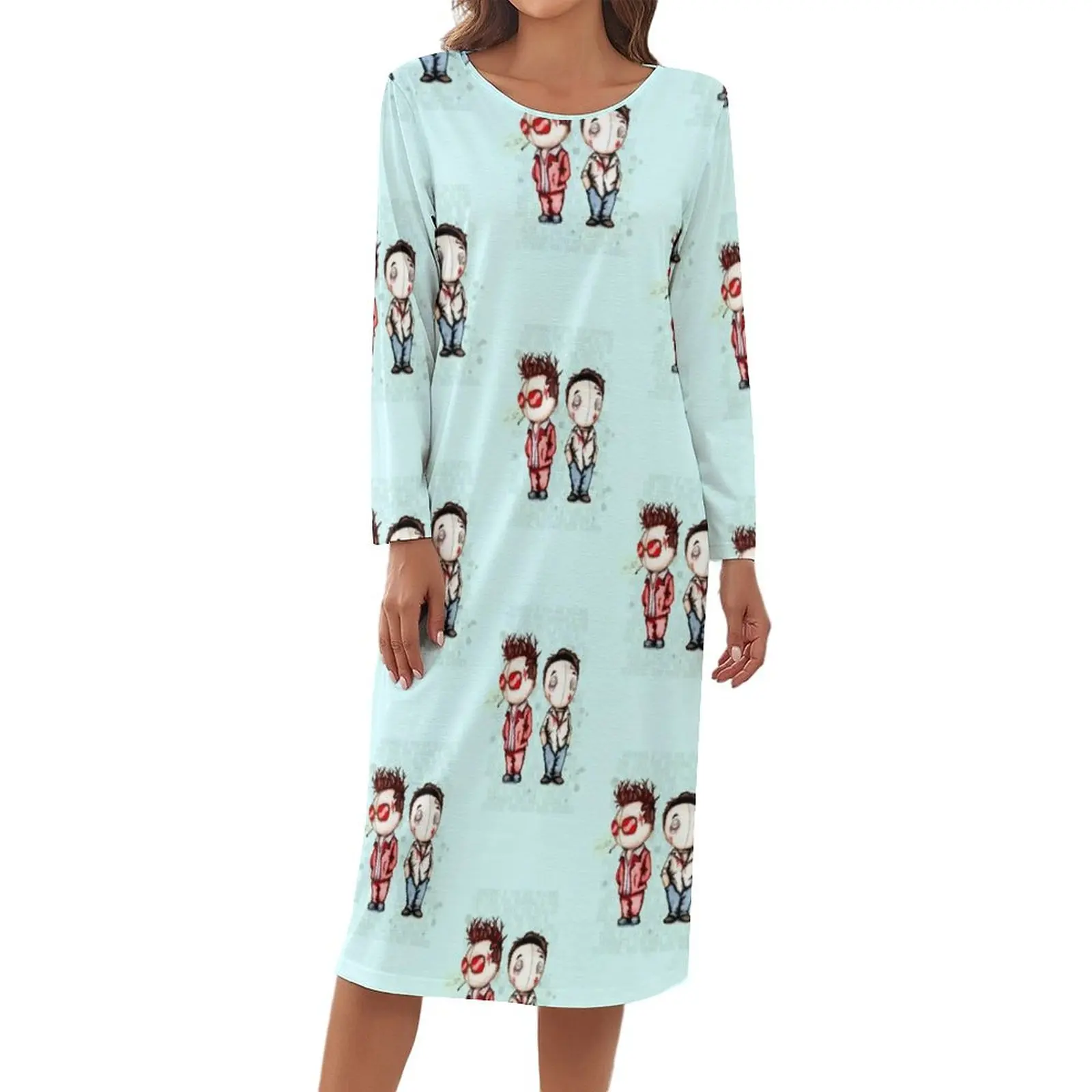 

Fight Club Pajama Action Long Sleeves Fashion Night Dress Women Patterns Stretch Sleepwear
