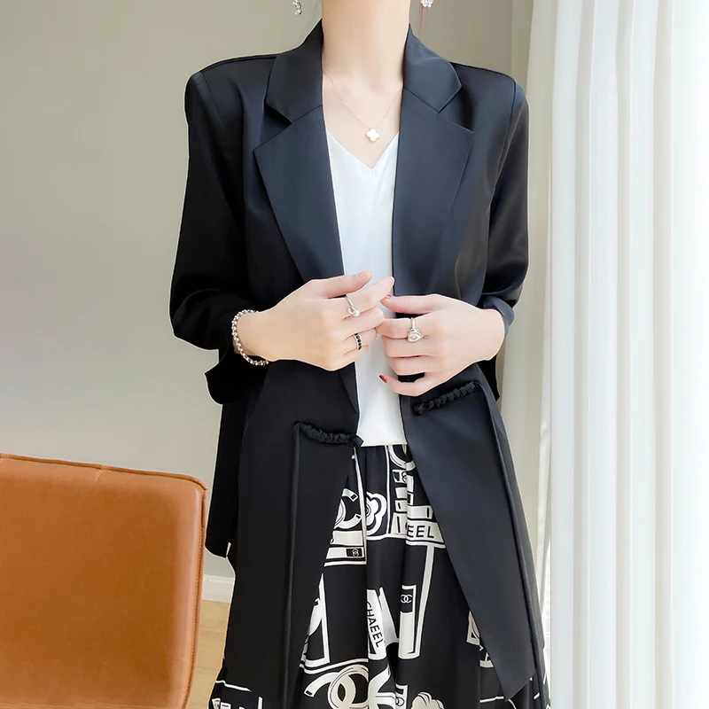 Acetic Satin Coat Women's 2023 New Spring/Summer Design Sense Minority High-grade Fried Street Fashion Suit Silk Top