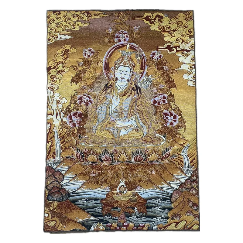 

Изысканная 36-дюймовая тибетская вышитая ткань шелк буддизм гуру падмамамамбава танка Фреска тханка Будда украшение для дома