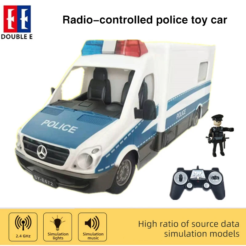 2.4G Double E E672 1:18 Rc Car Children's Police Remote Radio Controlled Cars Trucks with Sound Electric Vehicles Toy for Boys