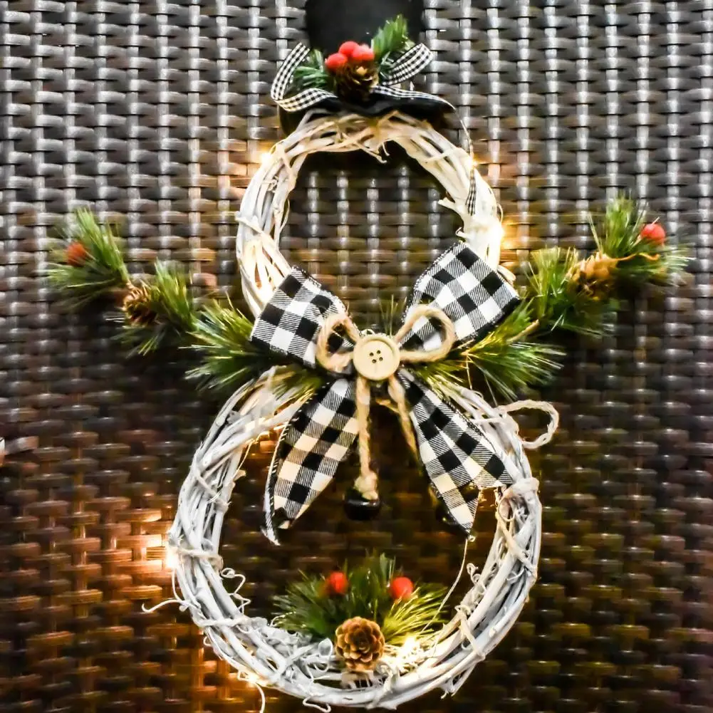 

Изысканное Рождественское украшение, венок из ротанга с изображением снеговика, круглый Рождественский ротанговый венок, оконная повязка