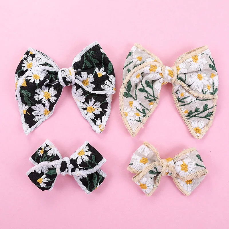 

2Pcs/Set Korean Embroidery Bows Hairpins Girls Boutique Handmade Barrettes Hair Clip Headwear Hair Accessories for Kids Gifts