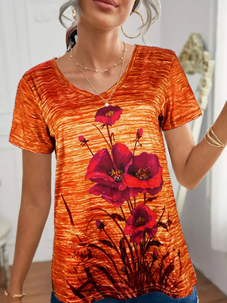 

Женская блуза с V-образным вырезом и коротким рукавом