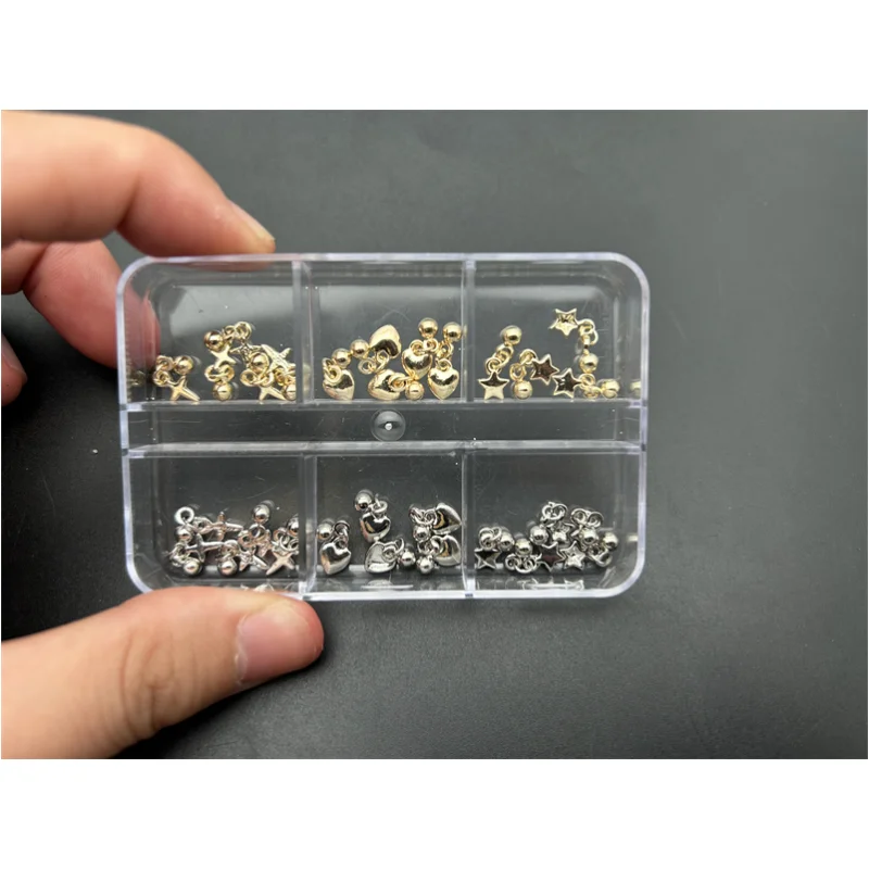

6Grids Metal Dangle Nail Art Charms Love/Moon/Star Alloy Zircon Luxury Rhinestone Nail Art Jewelry Pendant Diamonds Accessories