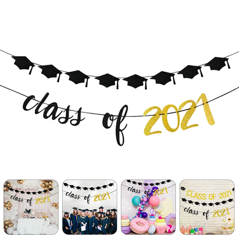 

2021 Graduation Flags Stylish String Flags Funny Party Props Class of 2021 Background Banner ( 2Pcs )