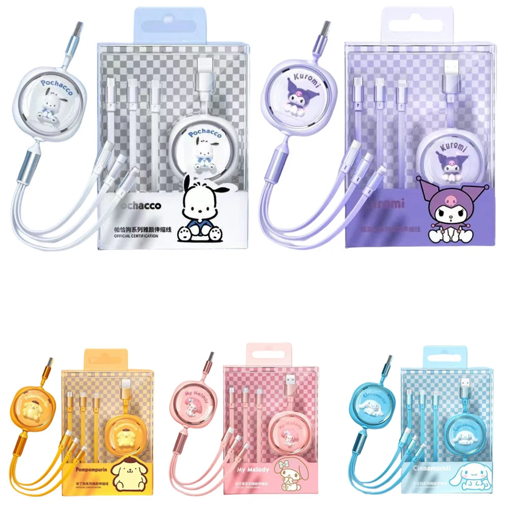 

Sanrios Kuromi My Melody Hellokittys Pochacco Flash Charging Charging Cable Three in One Fast Charging Applicable Apple TYPEC