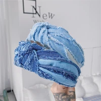 fashionable wrinkled brushed denim knotted headband for women