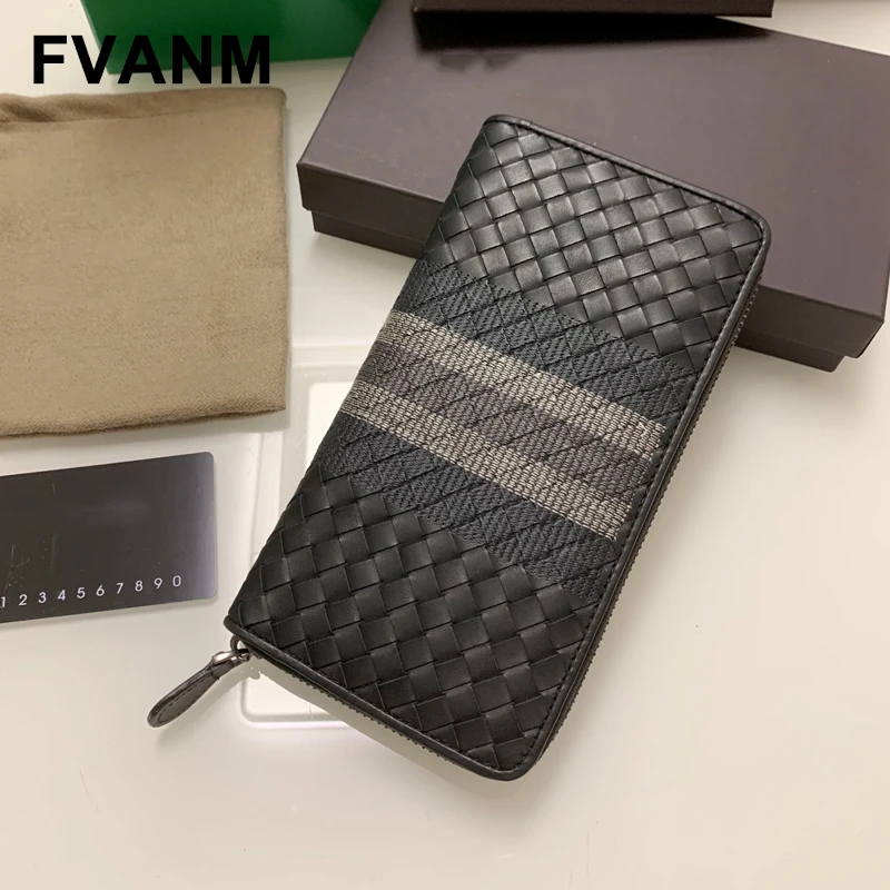 

Men's Authentic Leather Weave Embroidery Long Clutch Wallet Large Capacity Multiple Card Slots Fashion All-Match Storage Wallet