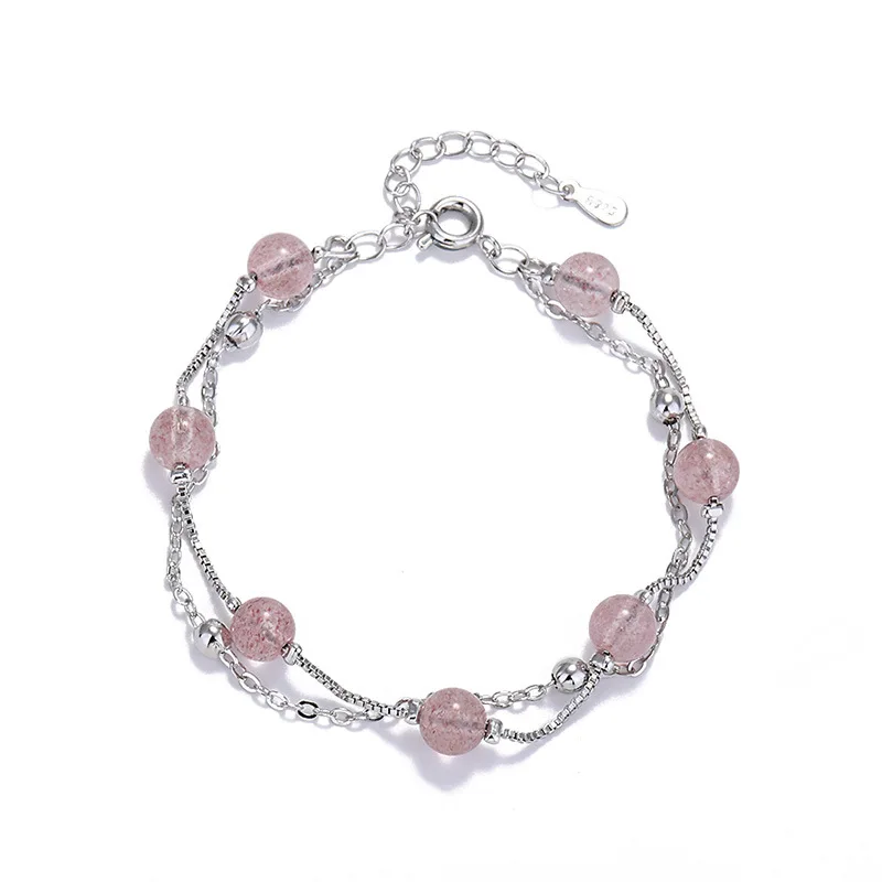 

925 Stamp Silver Color Double Layer Crystal Beaded Ball Bracelets For Womens Chain Bangle Link Bracelet Birthday Party Gifts