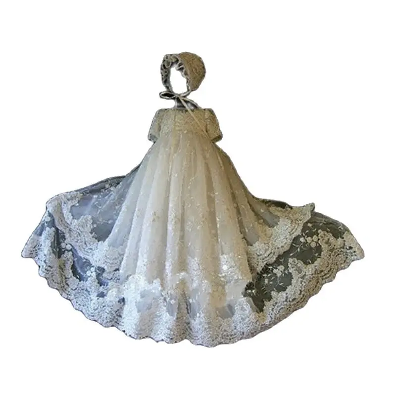 

Newborn Baby Girl Christening Gown Lace Applique Infant Girls Princess Lace Baptism Dress Toddler Baby 1 Year Birthday Clothes