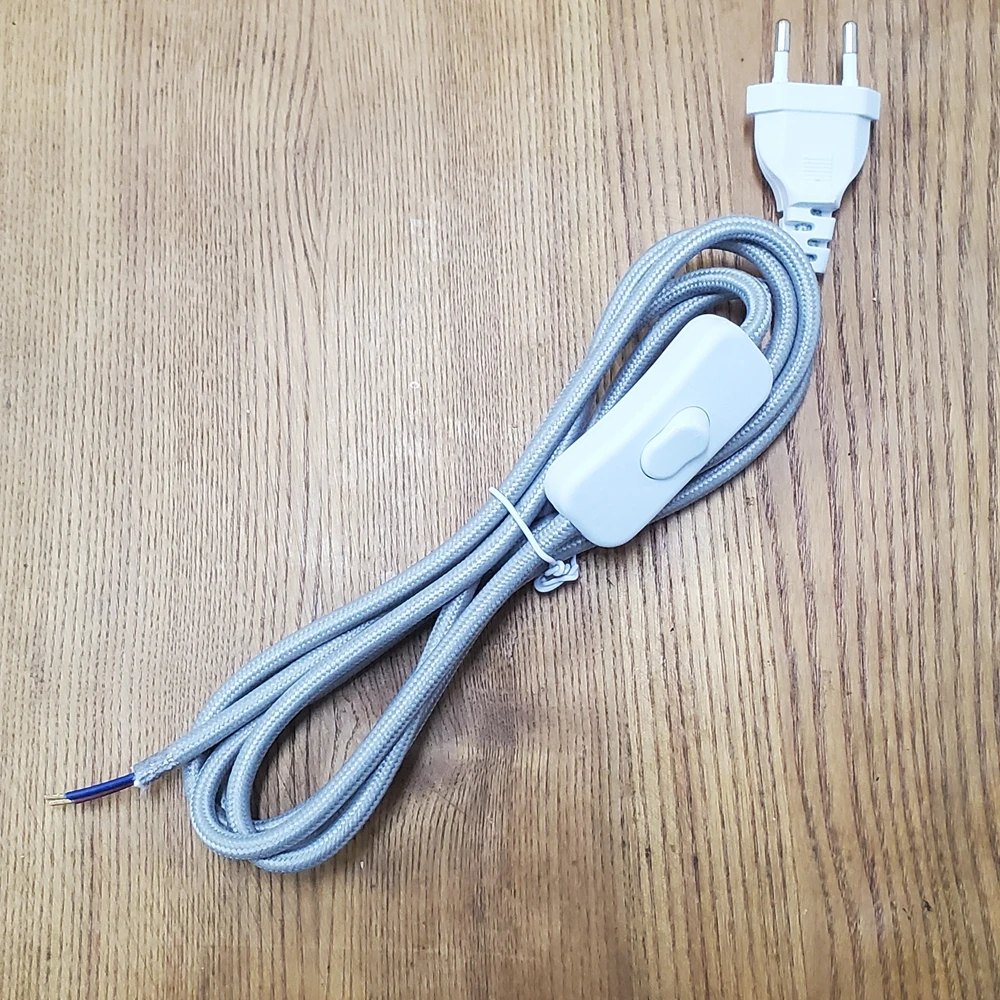 

Шнур питания переменного тока 220 В с европейской вилкой, линейный переключатель, текстильный плетеный провод, кабель, 2 метра