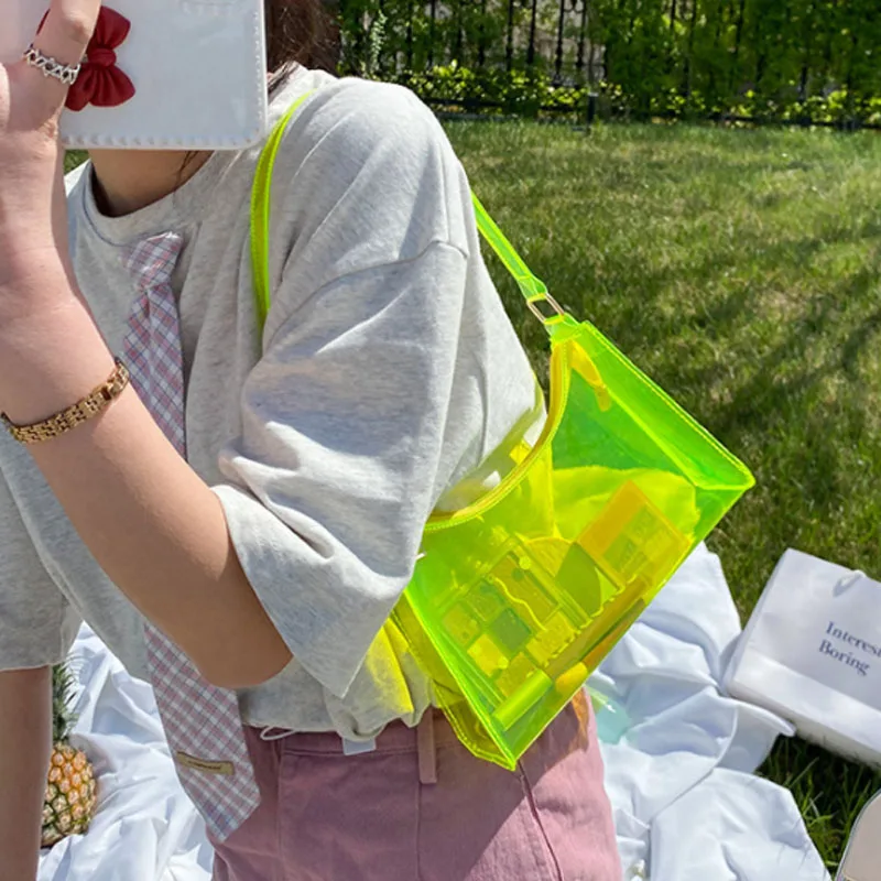 

New fashion women's bag Korean version small fresh jelly bag solid color transparent women's armpit bag single shoulder bag