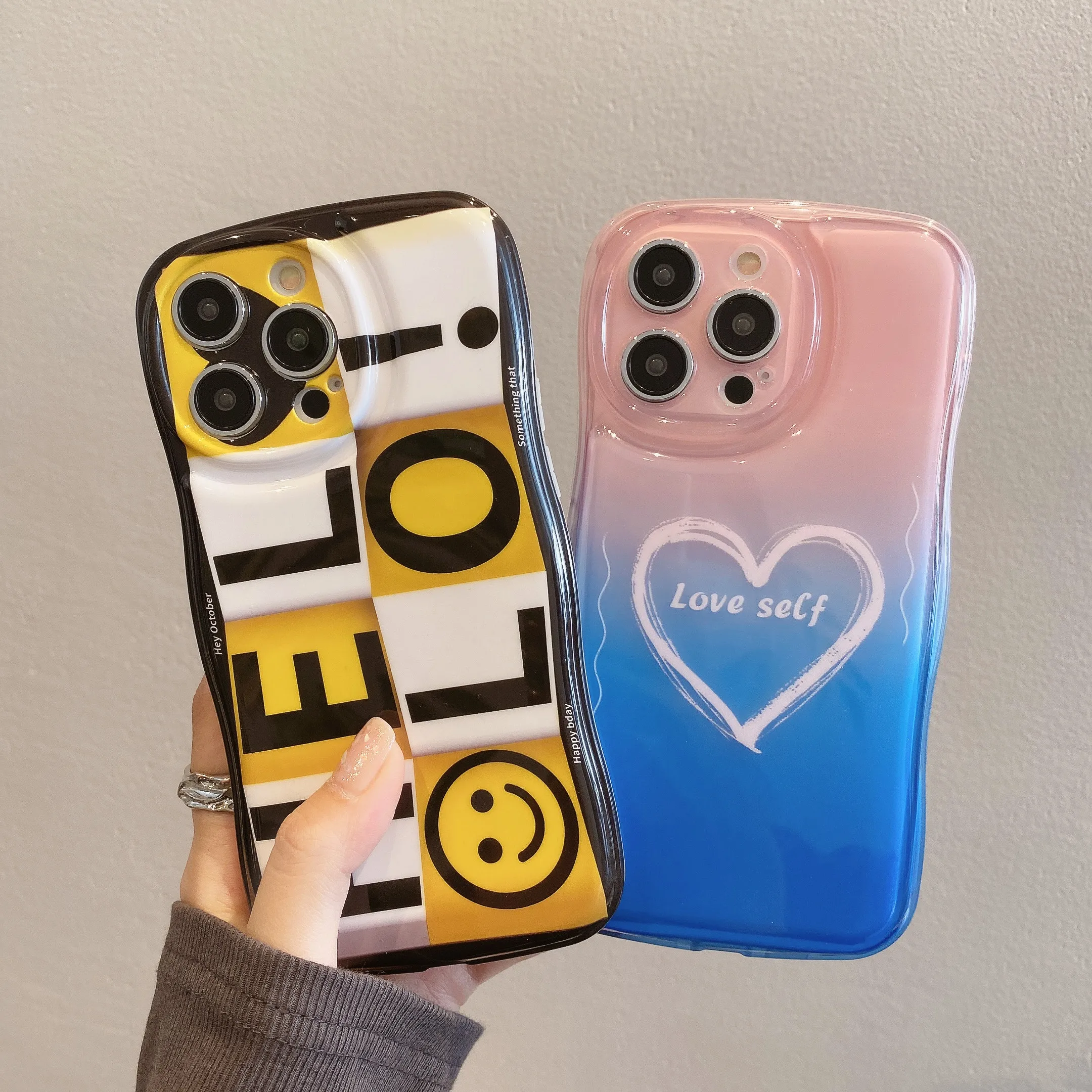 

Suitable for iPhone11 12 13 14Promax brand new all inclusive wave+color love&hello+personalized fall proof phone protective case
