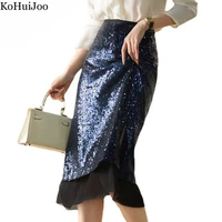 kohuijoo fashion summer 2022 sequin skirt women korean style high quality high waist slim patchwork formal elegant skirts midi